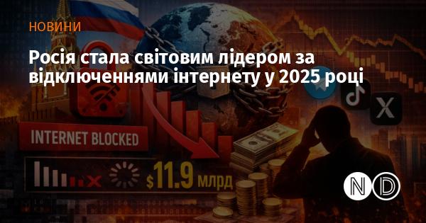 У 2025 році Росія посіла перше місце у світі за кількістю відключень інтернету.